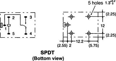 Relejs DC5V, SPDT, 10A/250VAC, 8A/30VDC, 63Ω(79,4mA), viens kontakts uz pārslēgšanu, 22.5x16.5x19mm, OMRON