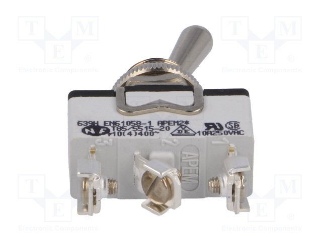 Tumblers, SP3T, ON-OFF-ON, 10A/250VAC, 5A/24VDC, screw terminals, M12, 29.5x14.5x15mm, APEM, ar fiksaciju