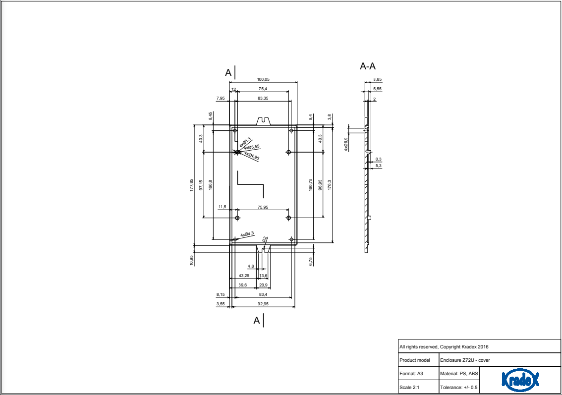 Plastmasas korpuss, 101x178x36mm, ABS, melnā krasa, ar piestiprinājumiem