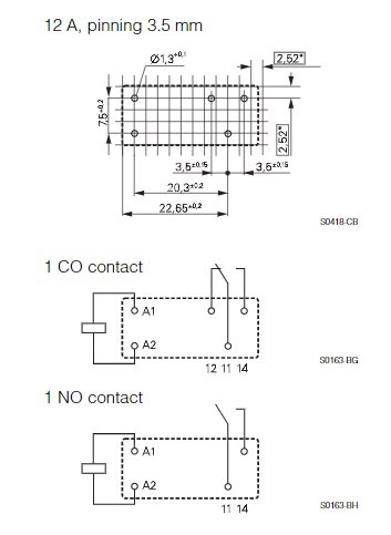 Relejs DC5V, SPDT, 12A/250VAC, 12A/24VDC, 62Ω(80mA), viens kontakts uz pārslēgšanu, 29x15.7x12.7mm, TE Connectivity