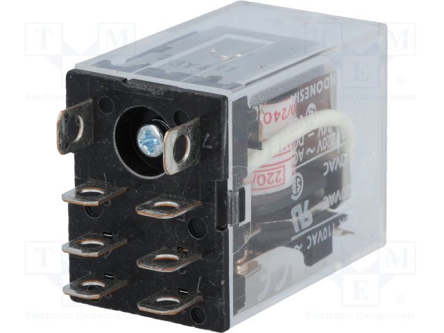 Relejs 230V/AC, DPDT, 2x10A/110VAC, 2x10/24VDC, 18.79kΩ(12.2mA), divi kontakti uz pārslēgšanu, 28x21.5x36mm, OMRON