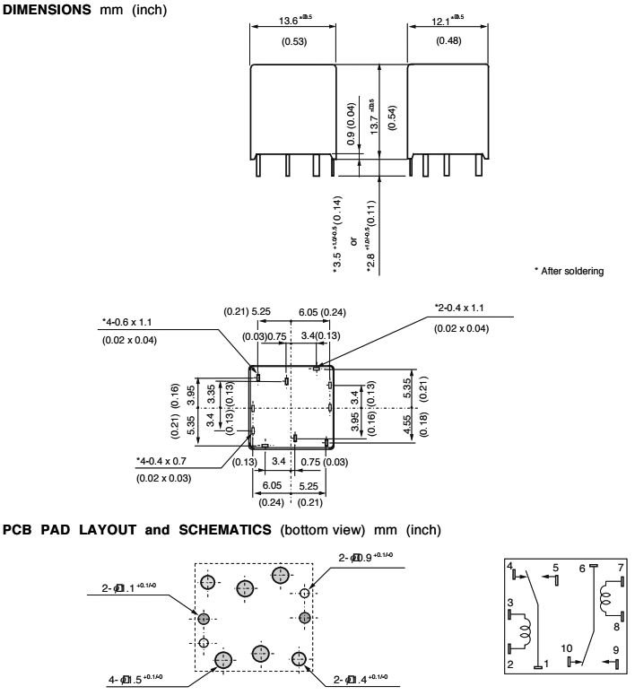 Relejs ar 2 tinumiem, 12VDC, SPDTx2, 30A/12VDC, 160R(75mA), 13.7x13.6x12.1mm, divi kontakti paralleli uz pārslēgšanu, NEC