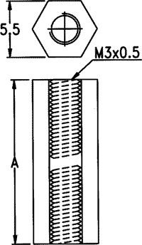 Distancers plastmasas L=11mm, M3 iekšeja vitne- M3 iekšeja vitna