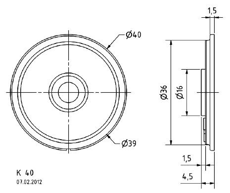 Skaļrunis 1W, 50R, 350...6000Hz, 83dB, Ø40x4.5mm