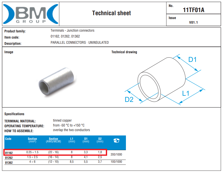 Uzgalis: tapa savienojoša; atvērta, misiņš, TZD konektoram, 0.25...1.5mm2, L=8mm