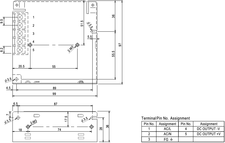 Barošanas bloks 220V=>24V(21.6...28.8VDC), 2.2A, 50W, 99x97x36mm, 0.371kg, modulis