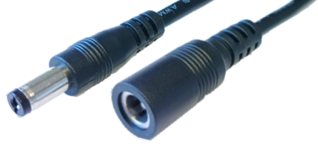 5.5*2.1mm spraudnis/5.5*2.1mm ligzda, L=10mm, pagarinājs, taisns, 60V/3A, 0.5mm2, vads, 1m