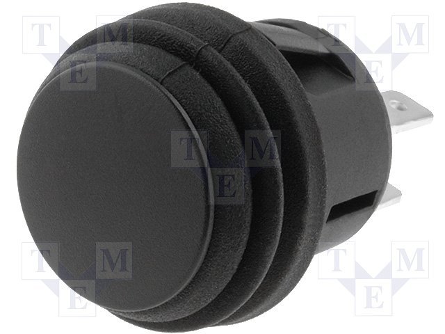 Poga DPST-NO, OFF-(ON), 6A/250VAC, Ø26x33mm, IP65, melnā krasa, divi kontakti uz saslēgšanu, bez fiksacijas