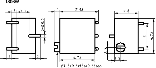 1K SMD pieskaņošais daudzapgriezienu rezistors 250mW, regulators no augšas