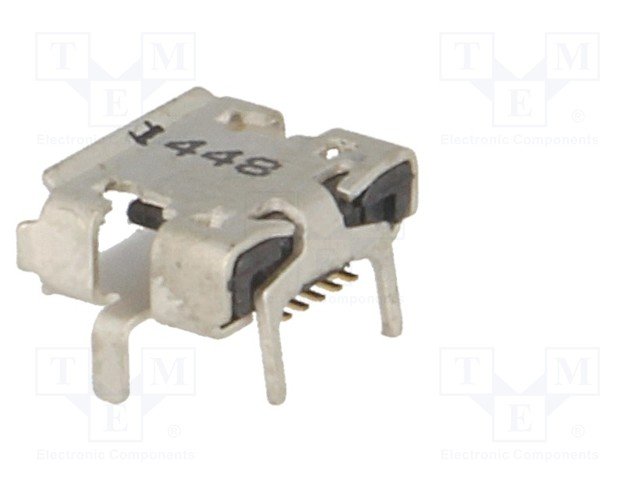 MicroUSB-AB, ligzda 5 pin, leņkisks, SMD veida PCB, 4 piestiprinājuma punkti, kaiņas garums 1.6mm, (ADAM TECH)