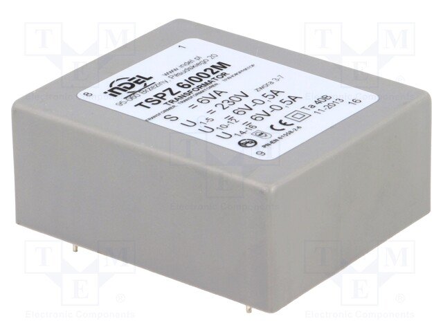 Transformators 220V=>2x6V, 2x500mA, 6VA, 44x53x21.8mm