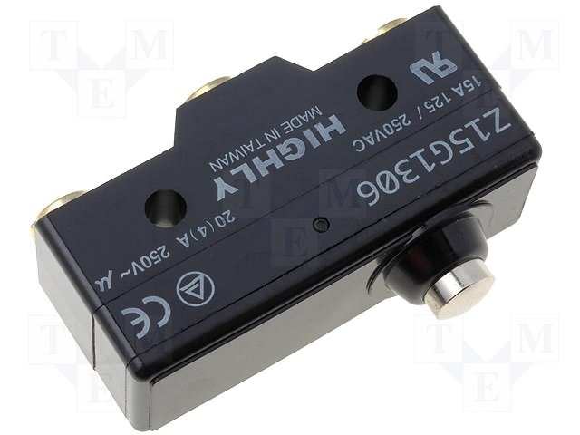 Mikropārslēdzējs bez sviras, SPDT, ON-(ON), 20A/250VAC, IP40, 49.2x17.45x24.2mm, viens kontakts uz parslēgšanu