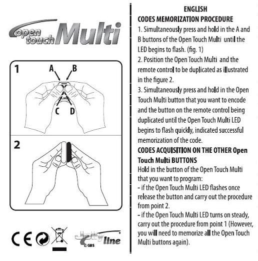 RC. Open Touch MULTI, 4 kanali, Fixed Code kopēšanai, 23A - 12V