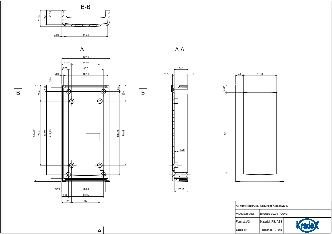 Plastmasas korpuss, 60x120x40mm, IP53, ABS, melnā krasa