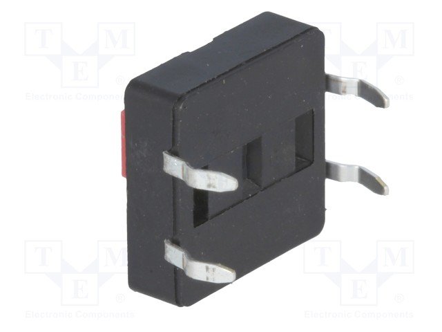 Mikroslēdzejs horizontāls, SPST-NO, OFF-(ON), 0.05A/12VDC, THT, 12x12x4mm, 2.5N, L=3.5mm, kvadrātveida stienis, sarkana