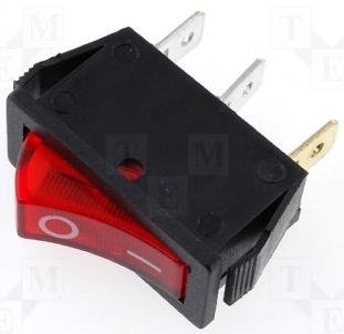 Taustiņslēdzis SPST, ON-OFF, 15A/250VAC, 14x32mm, apgaism. neona lamp., (--O), sarkanā krasa, ar fiksāciju