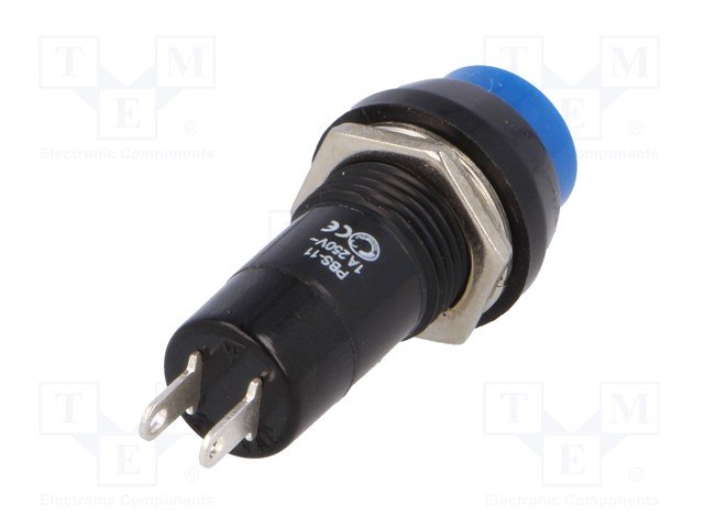 Poga SPST-NO, OFF-(ON), 1A/250VAC, Ø12mm, Ø17.2x35.2mm, zila krasa, bez fiksacijas