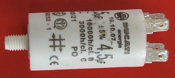 4.5/450VAC, ±5%, elektromotoru kondensators, klemes 6.3mm, 3000h, M8, Ø35x60mm