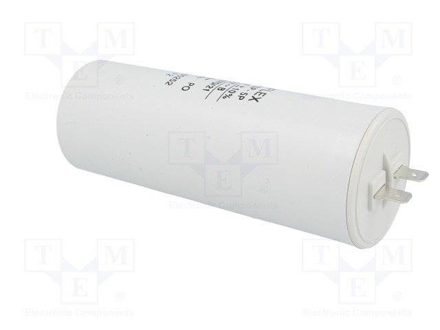 50.0/450VAC, ±10%, elektromotoru kondensators, klemes 6.3mm, 10000h, M8, Ø45x119mm