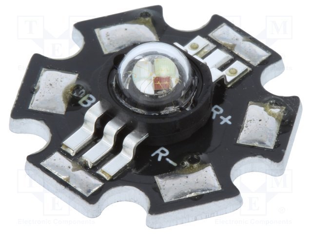 Ultra spožas gaismas diode, 3W, STAR, 1.9..2.5/2.8..3.4/2.8..3.4V/350mA, 50-58lm/100-120lm/18-22lm, 130grad, RGB