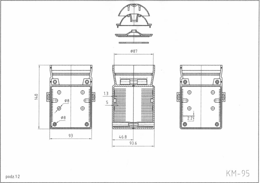 Plastmasas korpuss, 94x160x94mm, ABS, peleka krasa, sirēna