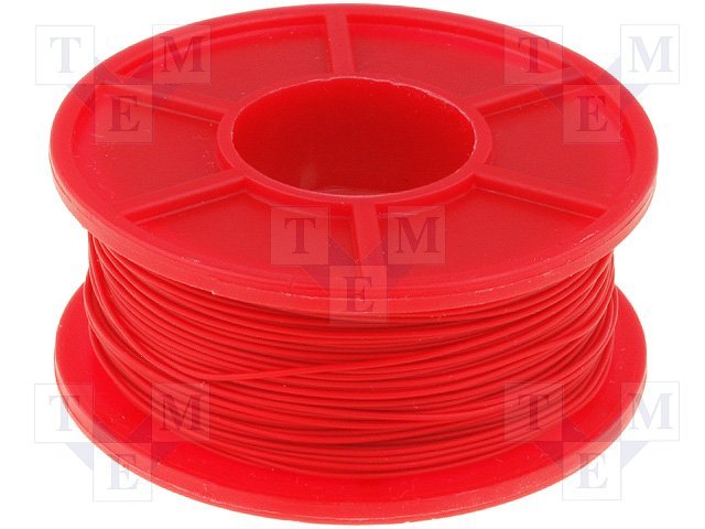 Kabelis montāžas, viensdzislas, Ø=0.255mm, S=0.05mm2, OFC(CU), 300V, absudrabots, sarkana krasa