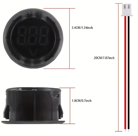 Modulis: Ciparu voltmetrs(zaļa), U=4...100VDC, Ø34x18mm