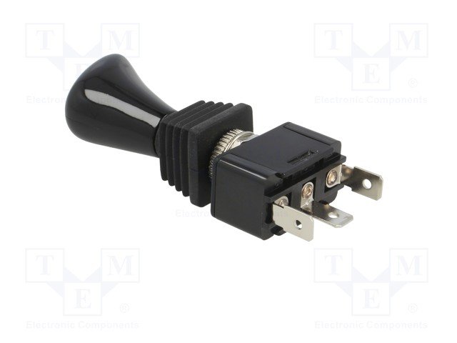 Tumblers, SP3T, ON-OFF-ON, 6A/250VAC, lodēšanai, 6.3x0.8mm, M12, 28.6x16x17mm, CSI, ar fiksaciju, liels plastmasas rokturis