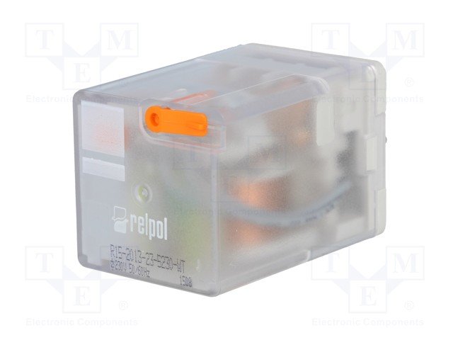 Relejs 230V/AC, 3PDT, 3x10A/250VAC, 3x10A/24VDC, 7.08kΩ(32.4mA), trīs grupas pārslēgšana uz panelis 35x35x54.5mm, RELPOL