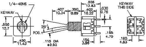 Tumblers, DP3T, (ON)-OFF-(ON), 2A/250VAC, 5A/28VDC, M6, 13.2x12.9x9.5mm, divi kontakti uz trīm stavoklim, bez fiksacijas, IC SWITCHES