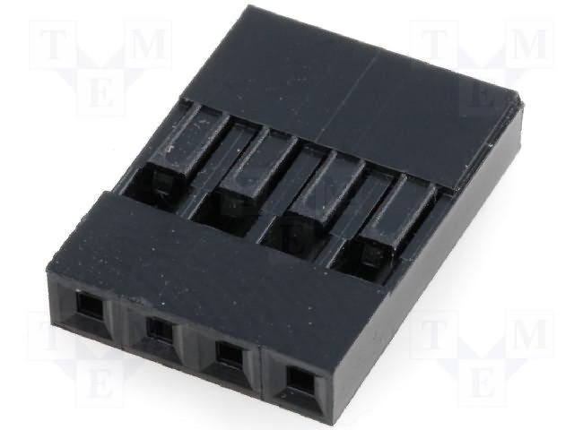 4(1x4)pin, 2.54mm, viena rinda, korpuss uz vadu, plastmasa