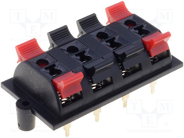 Termināls tumbam, 2x4vadi, PCB snap-in, L=58mm, THT