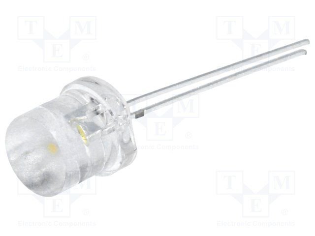 8mm, silta balta, 1560-2180mcd, 140°, 2.9...3.6V/20mA, plakanais, gaismas diode
