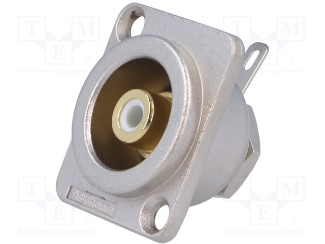 RCA ligzda, šasijai, GOLD, lodejama, sudrabota krasa, balts, 26x31x26.3mm, AMPHENOL