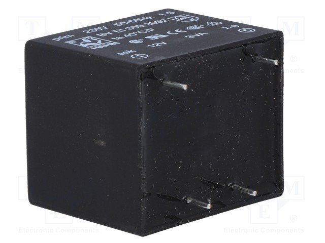 Transformators 220V=>12V, 250mA, 3VA, 32.5x27.5x29.8mm