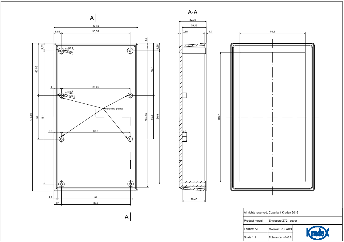 Plastmasas korpuss, 101x178x49mm, ABS, melnā krasa