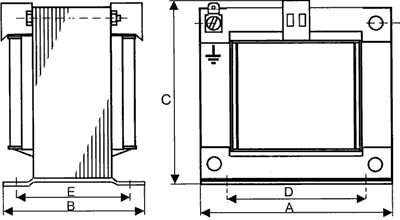 Transformators 400VAC=>230VAC, 160VA, 96x114x87mm