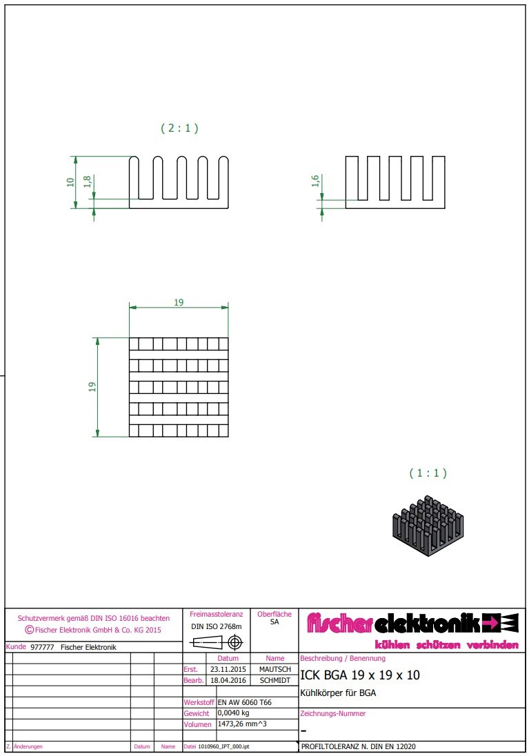 Radiators 19x19x10mm, aluminijs, melna krasa