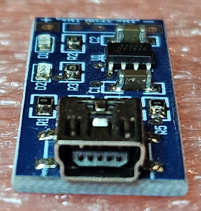 Modulis: Li-po/li-ion uzlādēšanas ierīce, 1 baterija, TP4056, 4.2VDC, 1A, miniUSB-B, 39x15x6mm