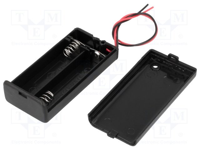 Bateriju turētājs ar vaciniem, 2xAA ||, izvadi: vadi