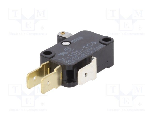 Mikropārslēdzējs ar sviru (ar ruliti) L=12mm, SPDT, ON-(ON), 10A/250VAC, IP40, 27.8x10.3x15.9mm, viens kontakts, OMRON