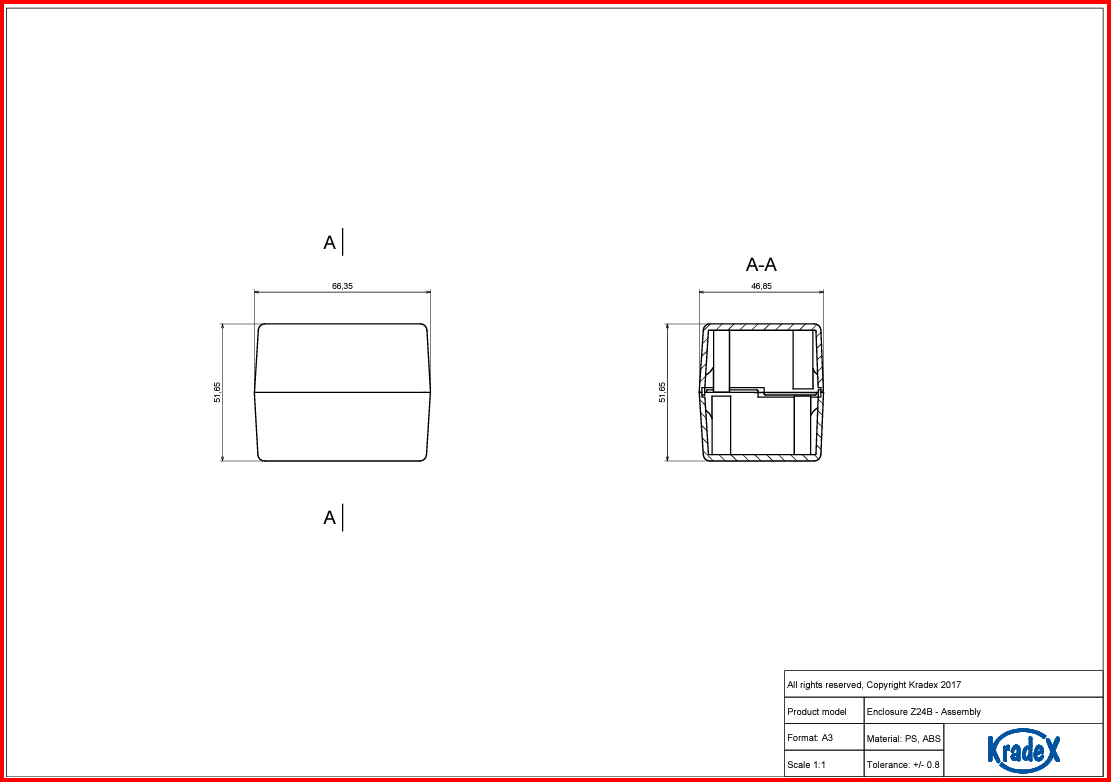 Plastmasas korpuss, 47x66x52mm, ABS, melnā krasa