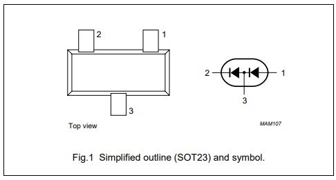 BAV199(JY*) SMD 2xDiodes, 85V, 2x0.07A, 250mW, 3µs (---|>|---/---|>|---), SOT23