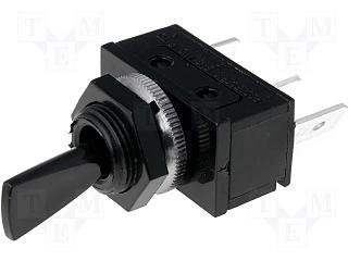 Tumblers, SP3T, ON-OFF-ON, 16A/250VAC, lodēšanai, 6.3x0.8mm, M12, 13.7x25.5x12.2mm, poliamids, ARCOLECTRIC, ar fiksaciju