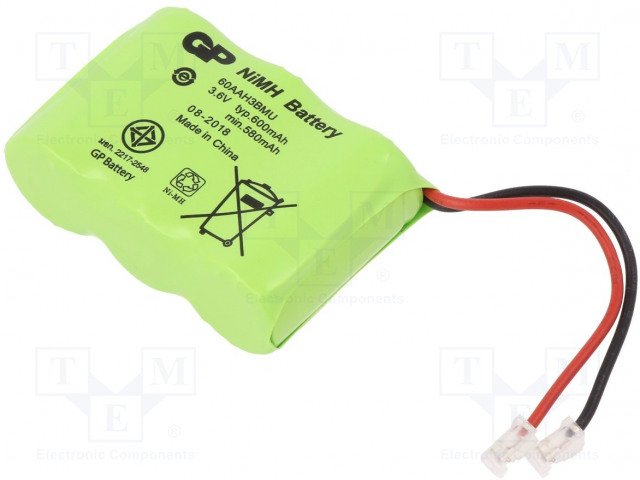 Akumulatori 3*2/3AA, GP, ar lokaniem izvadiem, Ni-Mh, 600mAh, 42.4x30.2x14.4mm, 3.6V, 46gr.