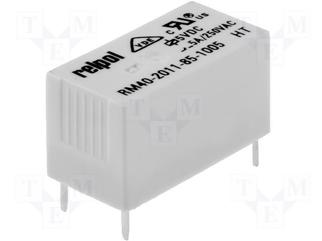 Relejs DC5V, SPDT, 5A/250VAC, 5A/30VDC, 125Ω(40mA), IP64, viens kontakts uz pārslēgšanu, 20x10x10.5mm, RELPOL
