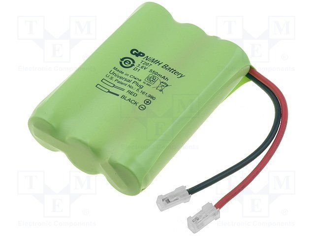 Akumulatori 3*AAA, GP, ar lokaniem izvadiem, NI-MH, 550mAh, 46x30x10.5mm, 3.6V, 43gr.