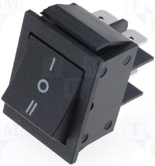 Taustiņslēdzis DP3T, ON-OFF-ON, 15A/250VAC, 25.5x33.0mm, (--O=), melna krasa, ar fiksāciju