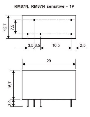 Relejs 230V/AC, SPDT, 12A/250VAC, 12A/24VDC, 38.5kΩ(6mA), IP67, viens kontakts uz pārslēgšanu, 28.5x12.7x15.7mm, RELPOL