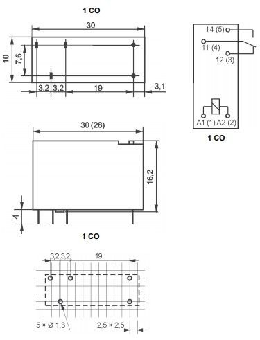 Relejs DC18V, SPDT, 8A/250VAC, 8A/24VDC, 1.5kΩ(12mA), viens kontakts uz parslēgšanu, 30x10x16.2mm, RELPOL